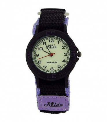 Relda Children's Analogue Nite-Glo Quartz Luminous Dial Purple & Black Velcro Girls Watch REL58