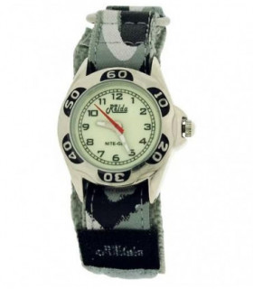 Relda Kids Nite-Glo Luminous Dial Grey Camouflage Army Easy Fasten Watch REL65