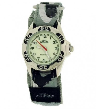 Relda Kids Nite-Glo Luminous Dial Grey Camouflage Army Easy Fasten Watch REL65