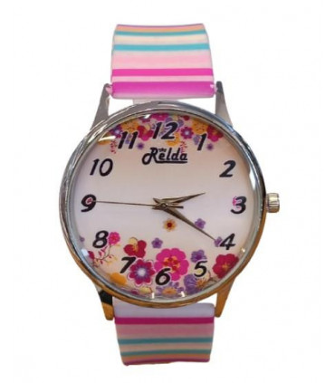 Relda Ladies Analogue Pink Flower Silicone Strap Watch REL95