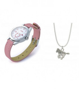 Relda Pink Horse Watch and Girls Jewellery Set – Watch Gift Set for Kids with Silvertone Horse Necklace & Bracelet REL24