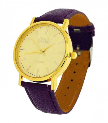 Relda Women Analogue Jumbo Gold tone Dial & Leather Purple Strap With Buckle REL62