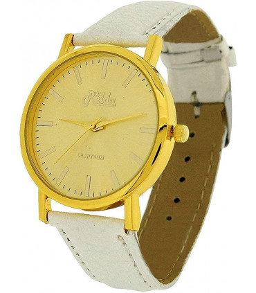 Relda Women Analogue Jumbo Goldtone Dial & Leather White Strap Buckle REL63