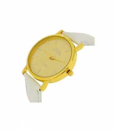 Relda Women Analogue Jumbo Goldtone Dial & Leather White Strap Buckle REL63