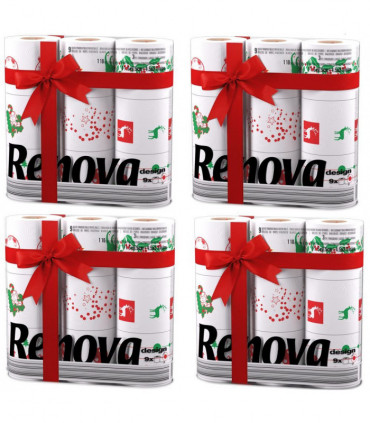 Renova 2 Ply Christmas Print Xmas Absorbent Toilet Tissue Paper 36 Rolls - White