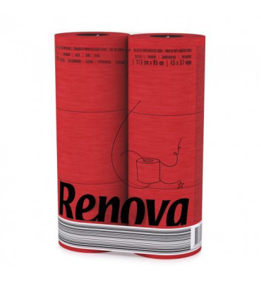 Renova [6 Rolls Red] 3 Ply Soft Colour Toilet Loo Bathroom Tissue Paper Rolls