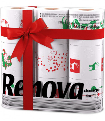 Renova White Print 2 Ply Christmas Xmas Toilet Tissue Paper Rolls