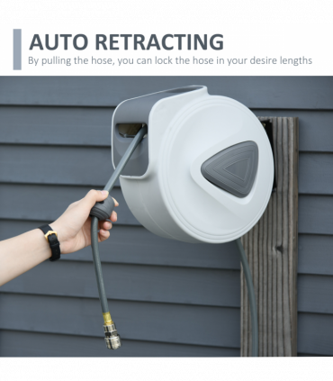 Retractable Air Hose Reel Auto Self-Winding Wall Mount 1/4" 15m+140cm Durhand