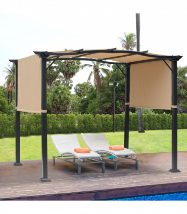 Retractable Pergola Garden Gazebo  3x2.45x2.3m, Khaki