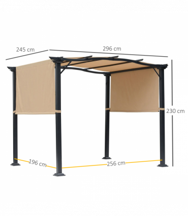 Retractable Pergola Garden Gazebo  3x2.45x2.3m, Khaki