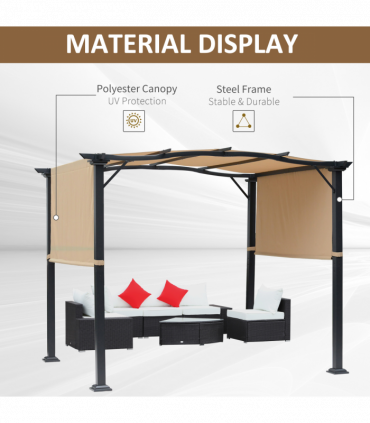 Retractable Pergola Garden Gazebo  3x2.45x2.3m, Khaki