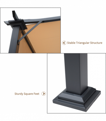 Retractable Pergola Garden Gazebo  3x2.45x2.3m, Khaki