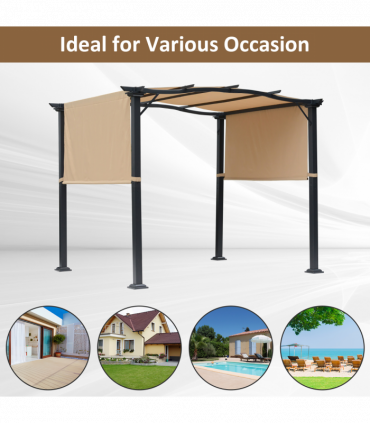 Retractable Pergola Garden Gazebo  3x2.45x2.3m, Khaki