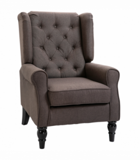 Retro Accent Chair Wingback Armchair with Wood Frame for Living Room Brown