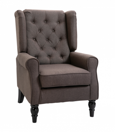 Retro Accent Chair Wingback Armchair with Wood Frame for Living Room Brown