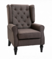 Retro Accent Chair Wingback Armchair with Wood Frame for Living Room Brown