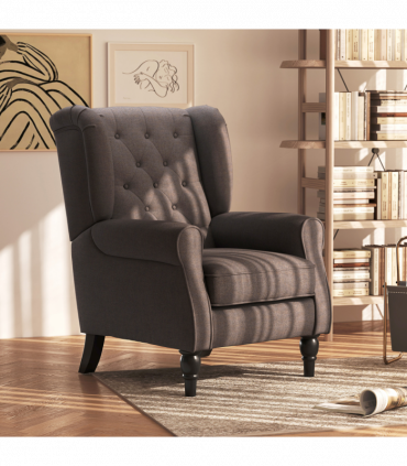 Retro Accent Chair Wingback Armchair with Wood Frame for Living Room Brown