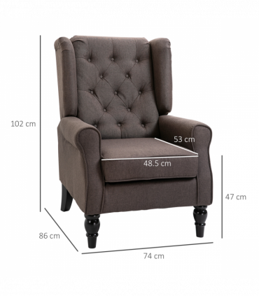 Retro Accent Chair Wingback Armchair with Wood Frame for Living Room Brown