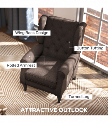 Retro Accent Chair Wingback Armchair with Wood Frame for Living Room Brown