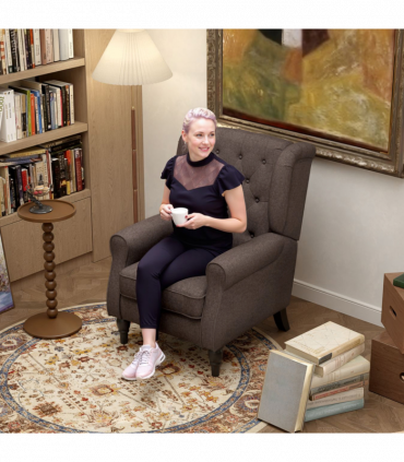 Retro Accent Chair Wingback Armchair with Wood Frame for Living Room Brown