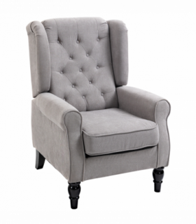 Retro Accent Chair Wingback Armchair with Wood Frame for Living Room Grey