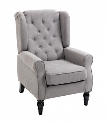 Retro Accent Chair Wingback Armchair with Wood Frame for Living Room Grey