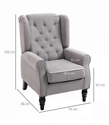 Retro Accent Chair Wingback Armchair with Wood Frame for Living Room Grey