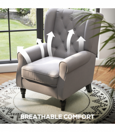 Retro Accent Chair Wingback Armchair with Wood Frame for Living Room Grey