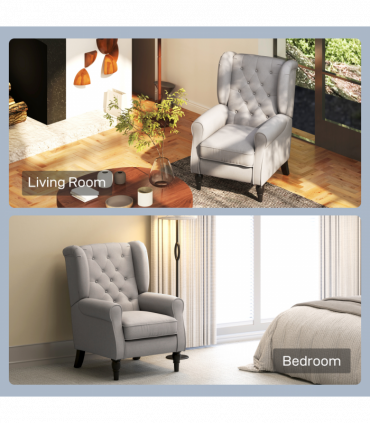 Retro Accent Chair Wingback Armchair with Wood Frame for Living Room Grey