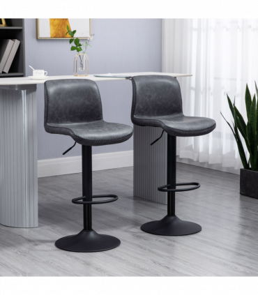 Retro Barstools Set of 2 PU Leather Adjustable Height Swivel Bar Chairs