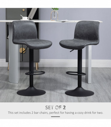 Retro Barstools Set of 2 PU Leather Adjustable Height Swivel Bar Chairs