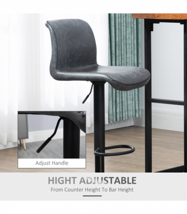 Retro Barstools Set of 2 PU Leather Adjustable Height Swivel Bar Chairs