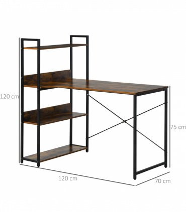 Retro Industrial Computer Desk  with 4-Tier Storage Shelf Metal Frame , Brown