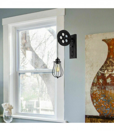 Retro Industrial Pulley Wheel Wall Light Fixture Metal Balloon Indoor Light
