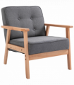 Retro Single Sofa Armchair Beech Wood Frame Padded Cushion Linen Fabric Grey