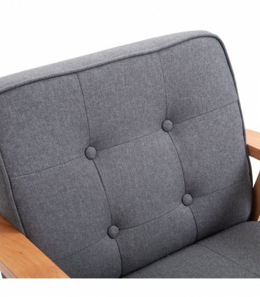 Retro Single Sofa Armchair Beech Wood Frame Padded Cushion Linen Fabric Grey