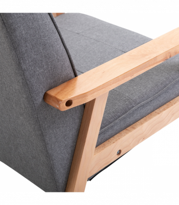 Retro Single Sofa Armchair Beech Wood Frame Padded Cushion Linen Fabric Grey