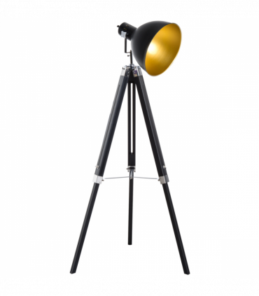 Retro Tripod Floor Lamp  Dome Shade Light Wooden Legs-Black/Gold