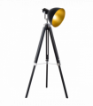 Retro Tripod Floor Lamp  Dome Shade Light Wooden Legs-Black/Gold