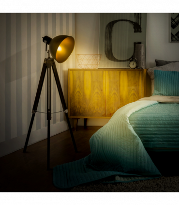 Retro Tripod Floor Lamp  Dome Shade Light Wooden Legs-Black/Gold