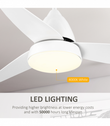 Reversible Ceiling Fan with Light, 3 Blades White LED Remote  White