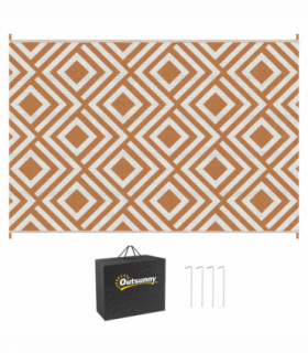 Reversible Outdoor Rug W/ Carry Bag for RV Camping Beach, 182 x 274 cm, Brown