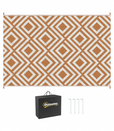 Reversible Outdoor Rug W/ Carry Bag for RV Camping Beach, 182 x 274 cm, Brown