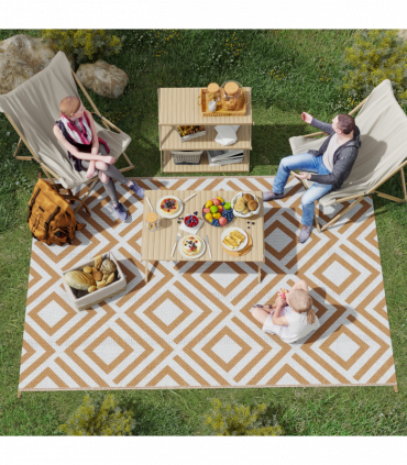 Reversible Outdoor Rug W/ Carry Bag for RV Camping Beach, 182 x 274 cm, Brown