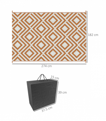 Reversible Outdoor Rug W/ Carry Bag for RV Camping Beach, 182 x 274 cm, Brown