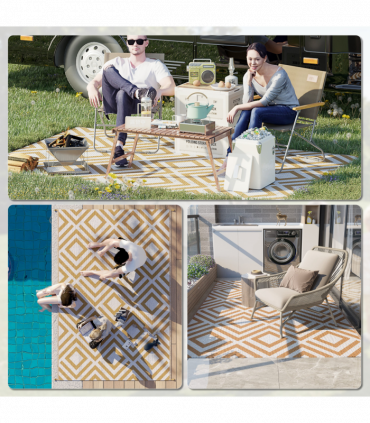 Reversible Outdoor Rug W/ Carry Bag for RV Camping Beach, 182 x 274 cm, Brown