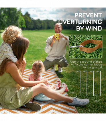 Reversible Outdoor Rug W/ Carry Bag for RV Camping Beach, 182 x 274 cm, Brown