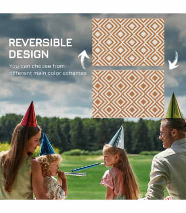 Reversible Outdoor Rug W/ Carry Bag for RV Camping Beach, 182 x 274 cm, Brown