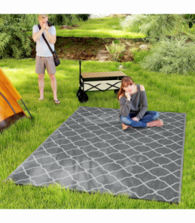 Reversible Outdoor Rug W/ Carry Bag for RV Camping Beach, 182 x 274 cm, Grey