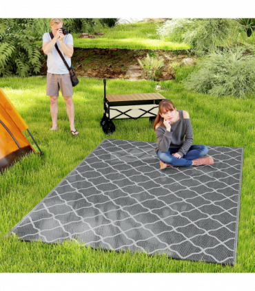 Reversible Outdoor Rug W/ Carry Bag for RV Camping Beach, 182 x 274 cm, Grey